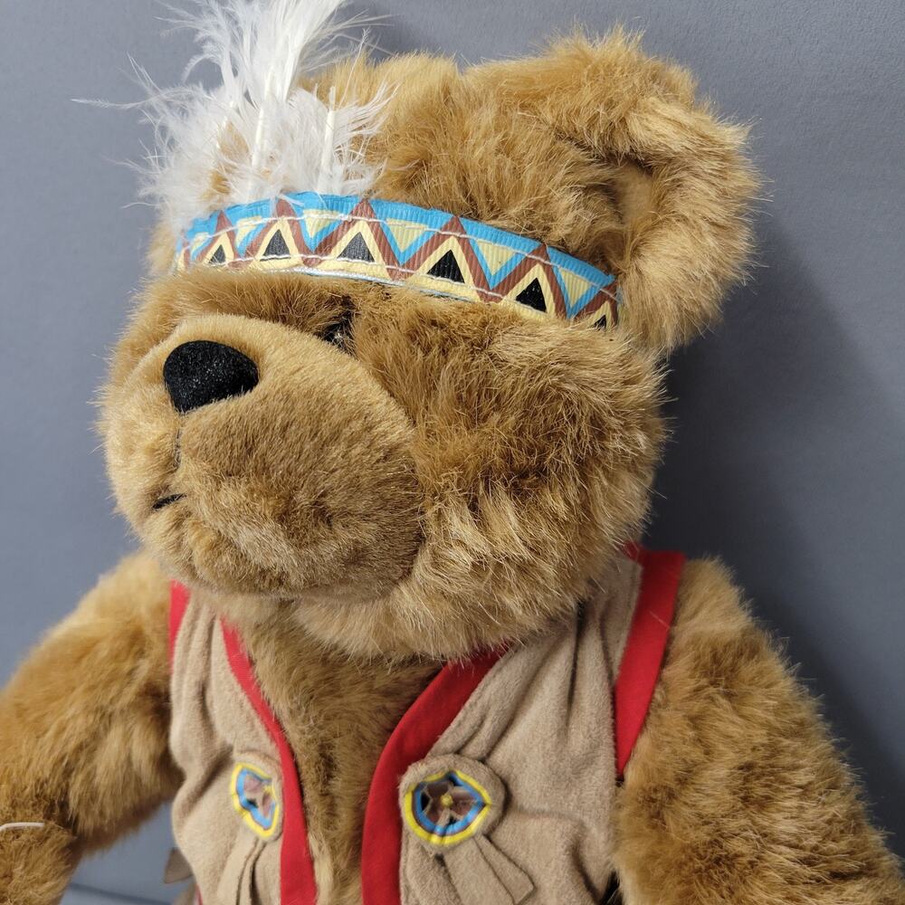 Vintage Plush Teddy Bear #01939 Feather Headband Suede 13" Toys Stuffed Animal - Picture 4 of 11
